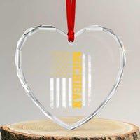 Michigan Pride Heart Crystal Glass Ornament Vintage American Flag Distressed Varsity Aesthetic Letters MI State