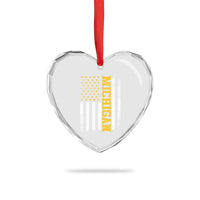 Michigan Pride Heart Crystal Glass Ornament Vintage American Flag Distressed Varsity Aesthetic Letters MI State