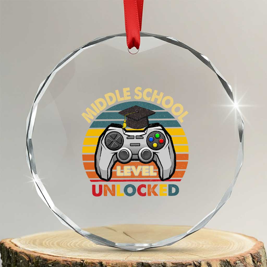 Middle School Level Unlocked Crystal Glass Ornament Funny Gamer First Day of Middle School