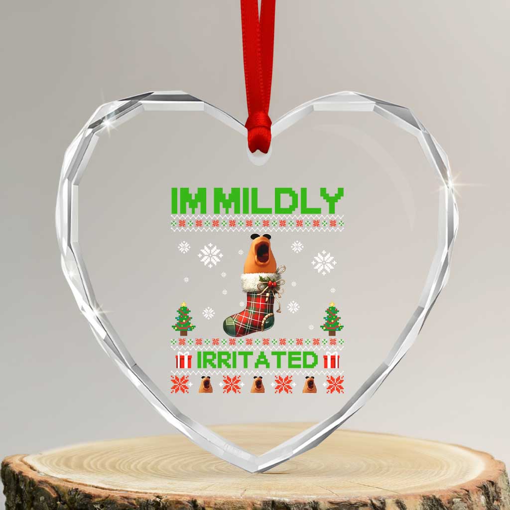 Mildly Irritated Marcus the Worm Meme Heart Crystal Glass Ornament Funny Christmas Stocking Weirdcore - Wonder Print Shop