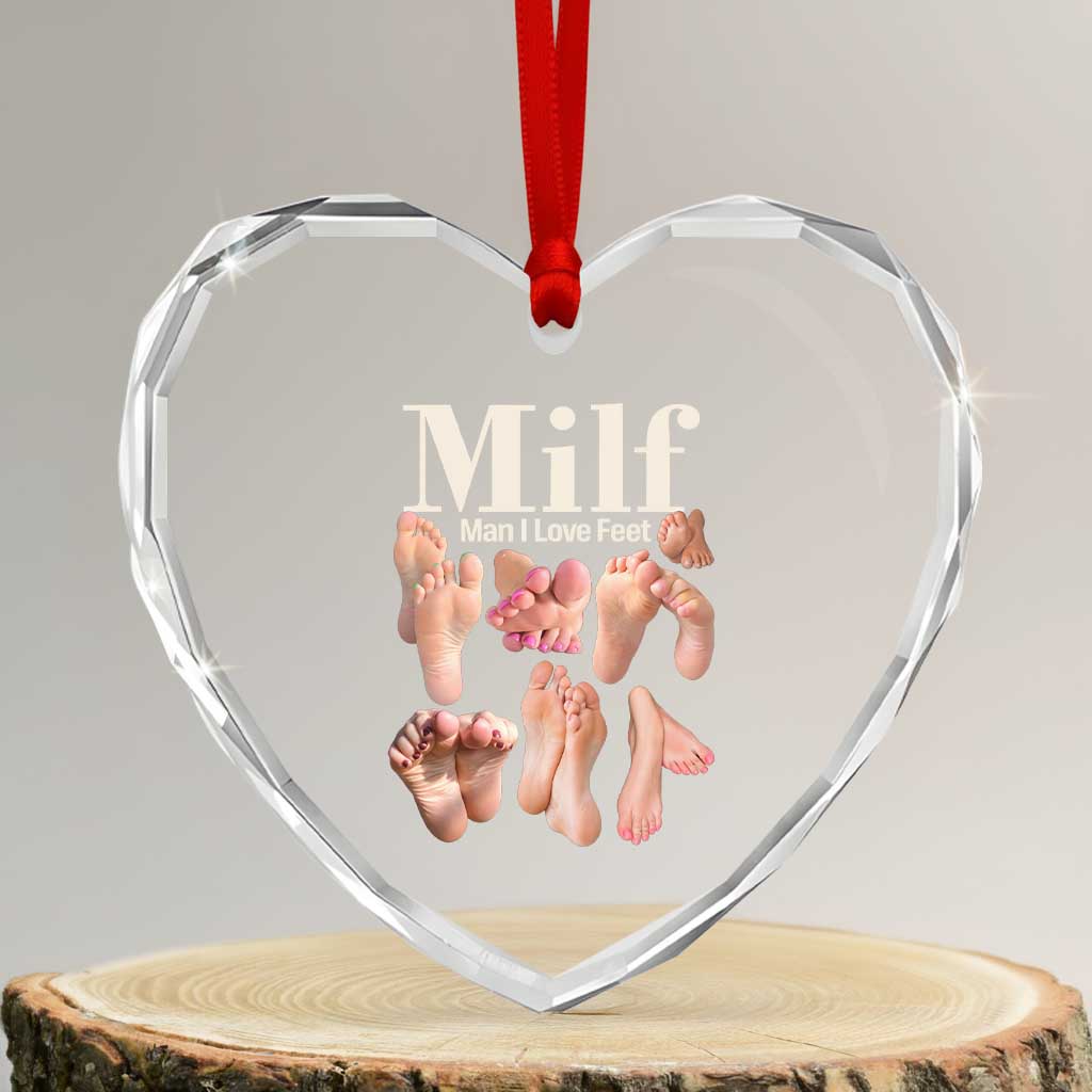 MILF Man I Love Feet Heart Crystal Glass Ornament Funny Sexy Inappropriate Saying Quote
