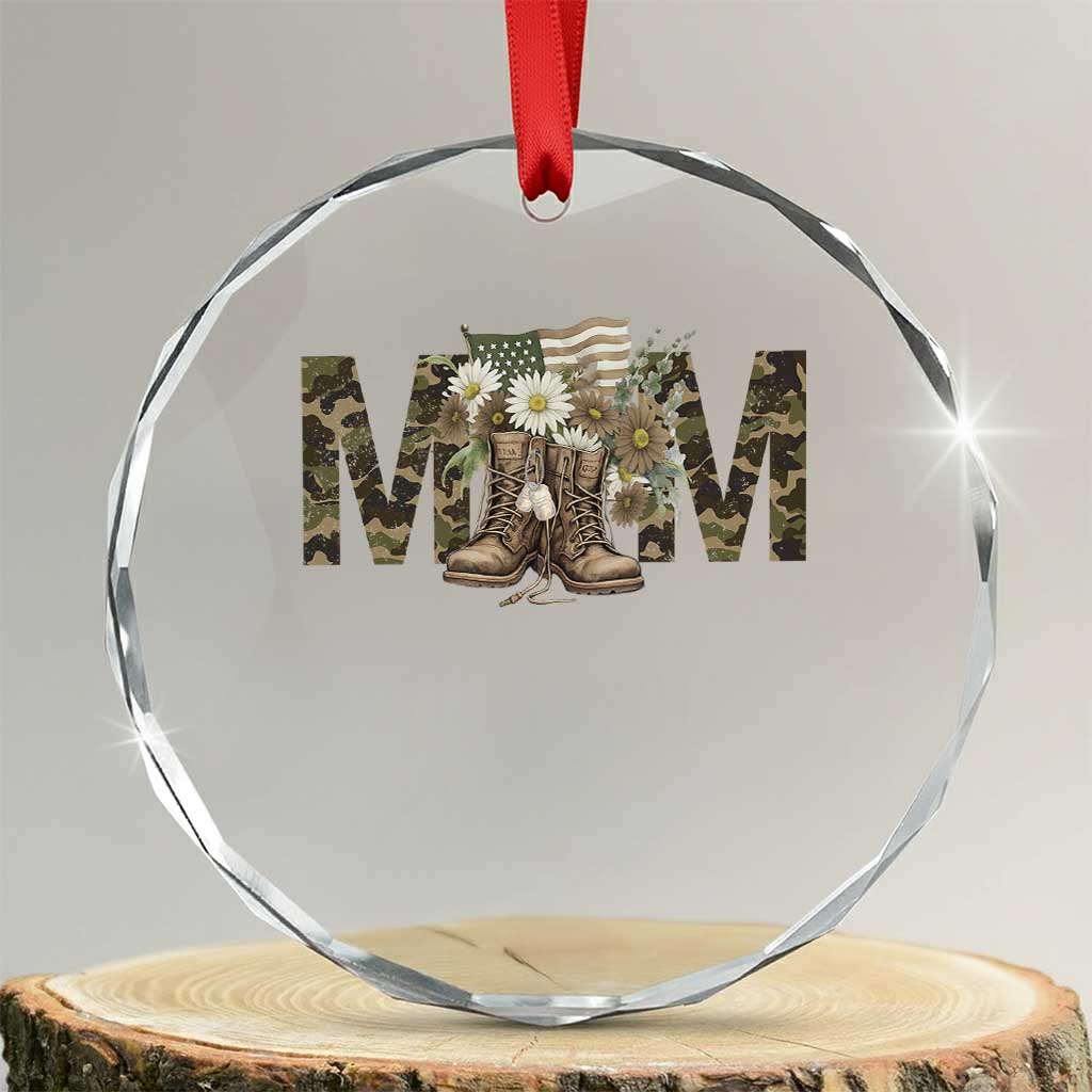 Military Army Mom Floral Combat Shoes Crystal Glass Ornament - Wonder Print Shop