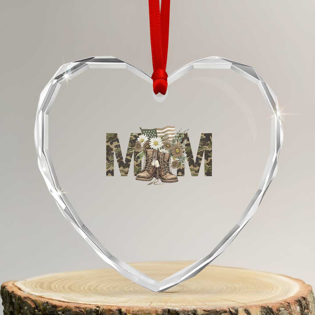 Military Army Mom Floral Combat Shoes Heart Crystal Glass Ornament - Wonder Print Shop