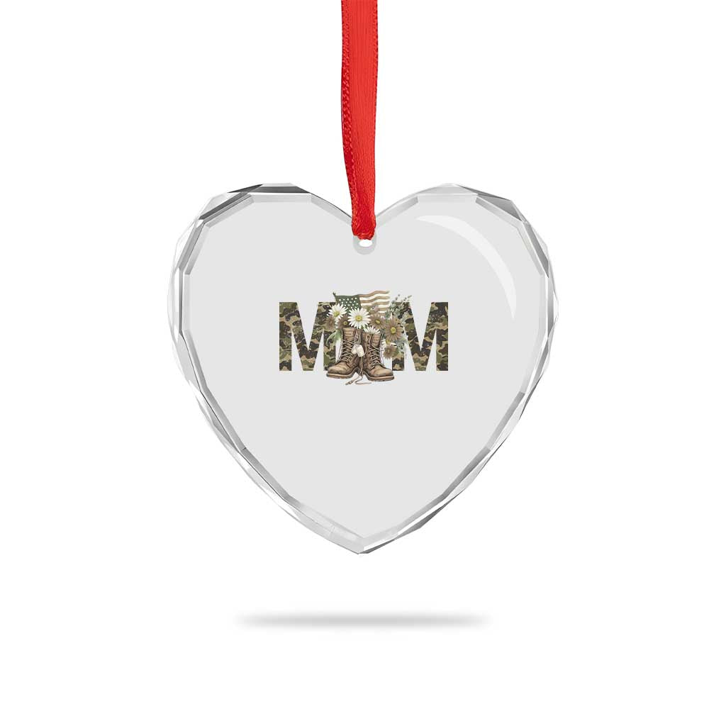 Military Army Mom Floral Combat Shoes Heart Crystal Glass Ornament - Wonder Print Shop