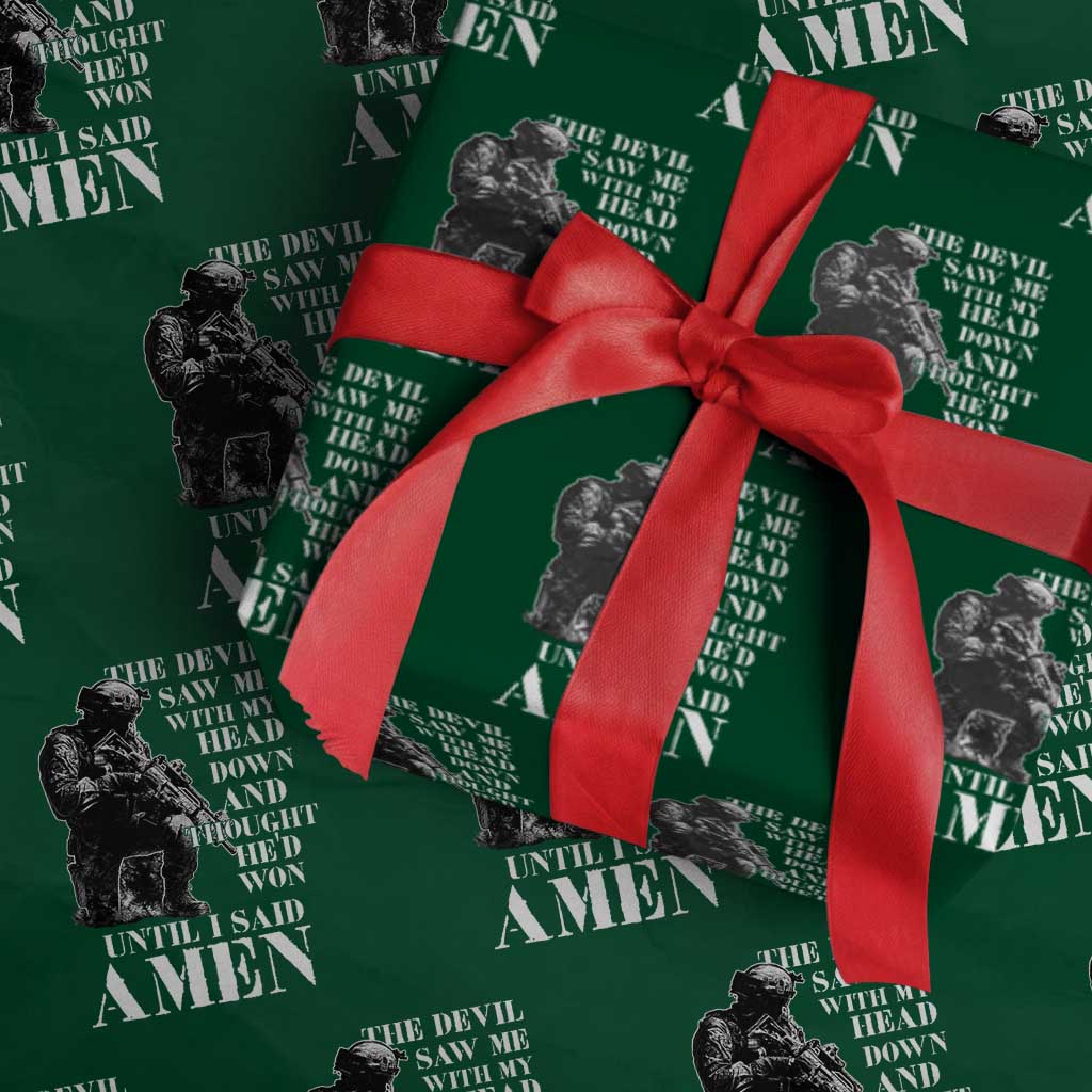 Military Christian Warrior Wrapping Paper Roll The Devil Saw Me With My Head Down And Thought He'd Won
