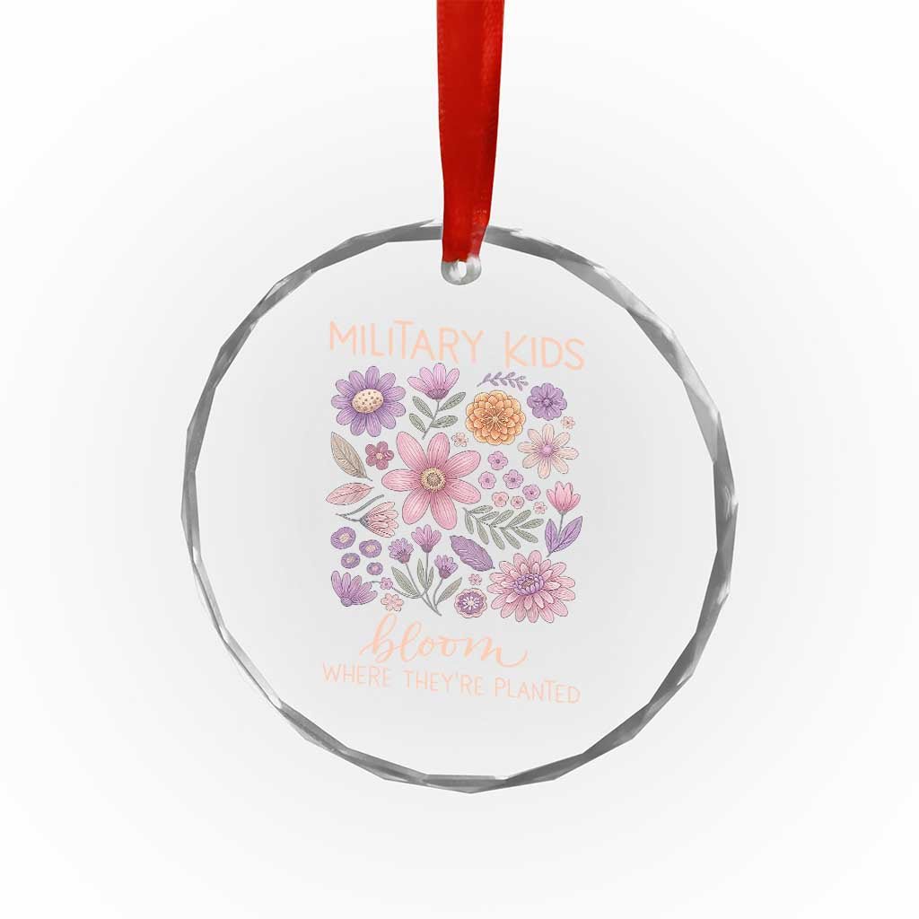 Military Kids Bloom Where They are Planted Crystal Glass Ornament Purple Up Month of the Military Child Floral Empowerment