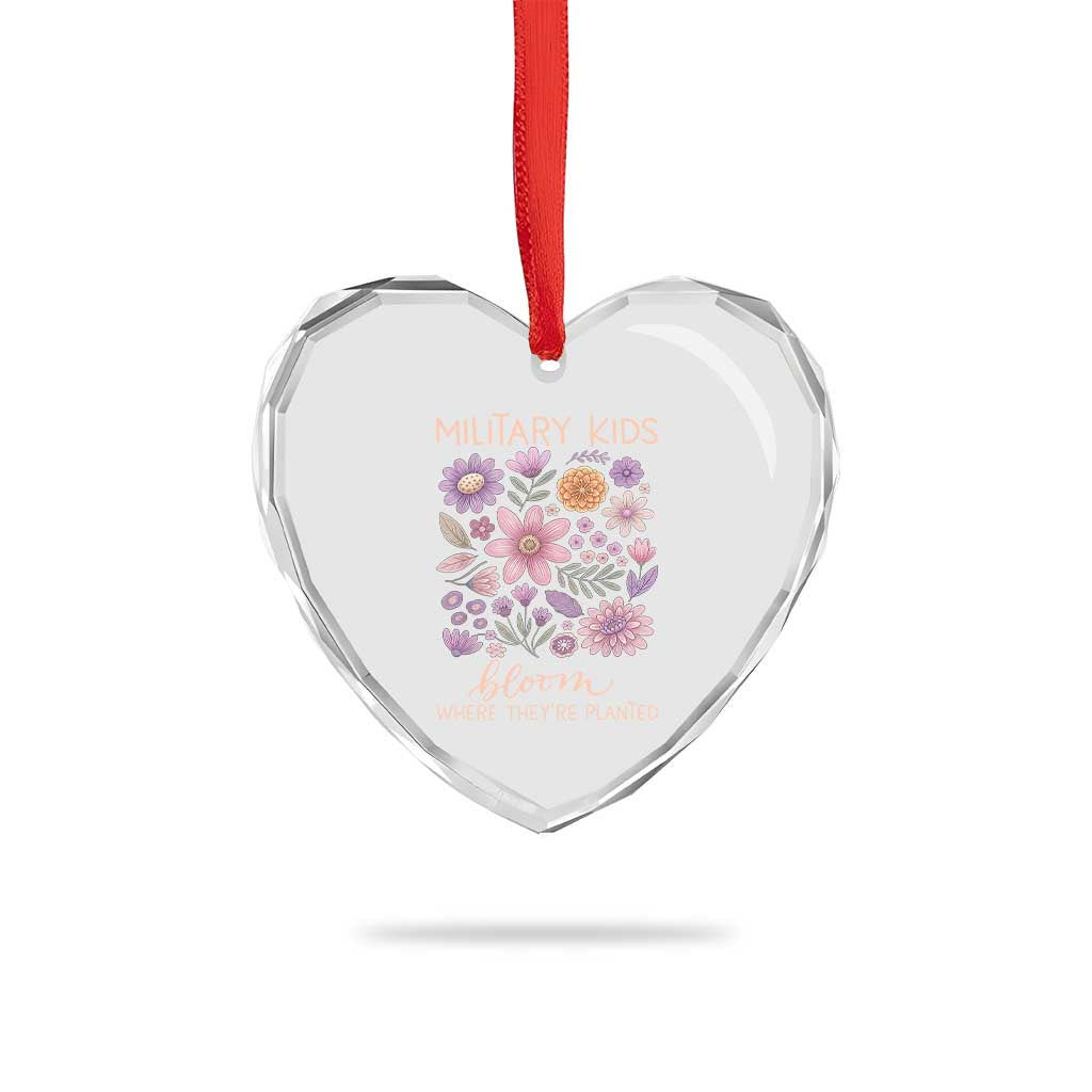 Military Kids Bloom Where They are Planted Heart Crystal Glass Ornament Purple Up Month of the Military Child Floral Empowerment