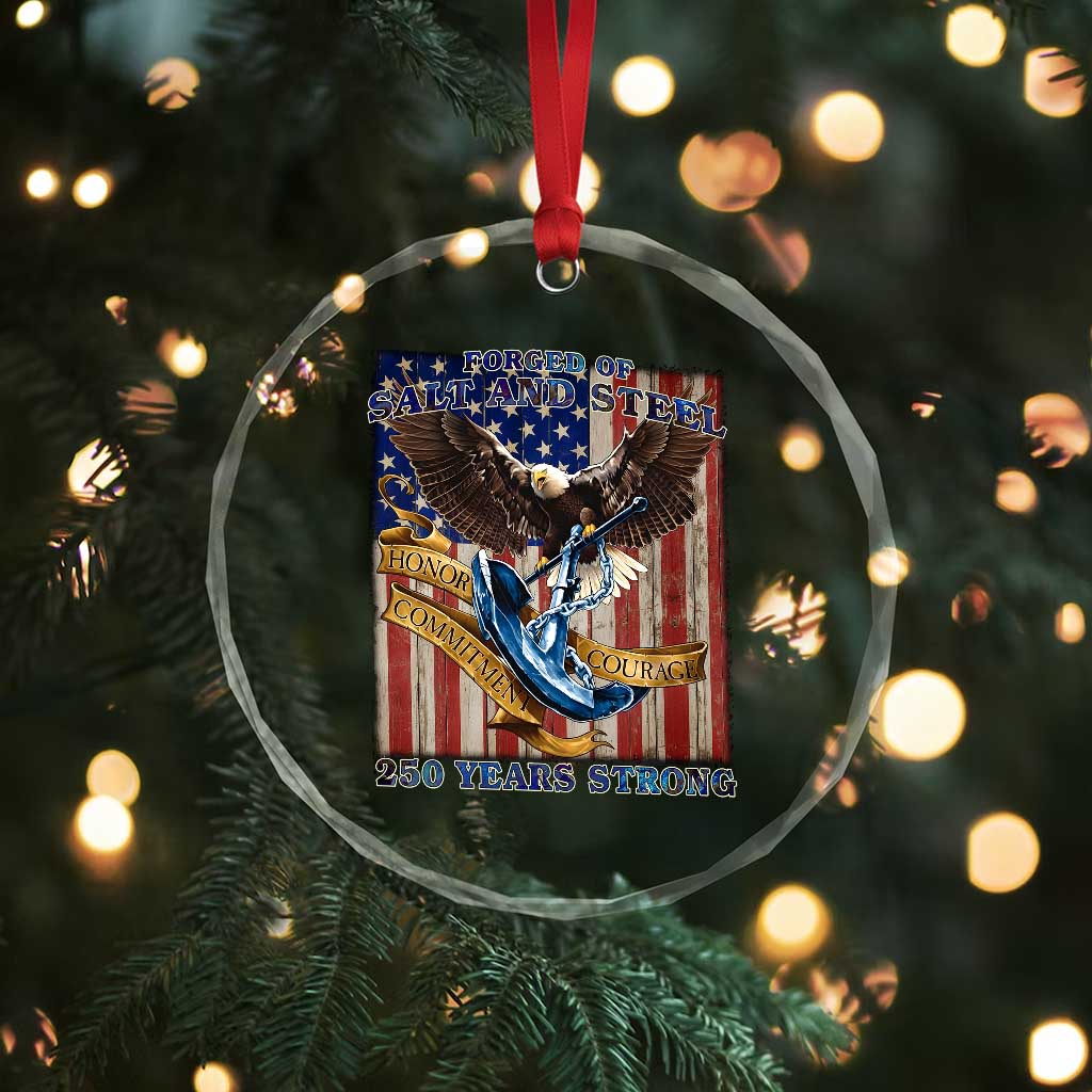 Military Navy 250th Anniversary Crystal Glass Ornament Forged of Salt and Steel Patriotic Eagle Anchor American Flag - Wonder Print Shop
