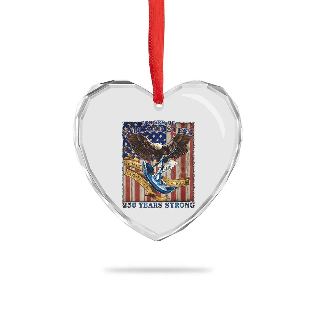 Military Navy 250th Anniversary Heart Crystal Glass Ornament Forged of Salt and Steel Patriotic Eagle Anchor American Flag - Wonder Print Shop