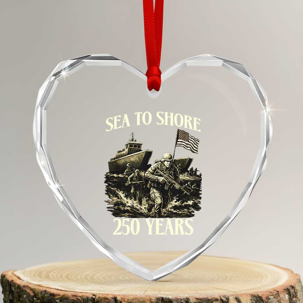 Military Navy 250th Anniversary Heart Crystal Glass Ornament Sea To Shore 250 Years - Wonder Print Shop