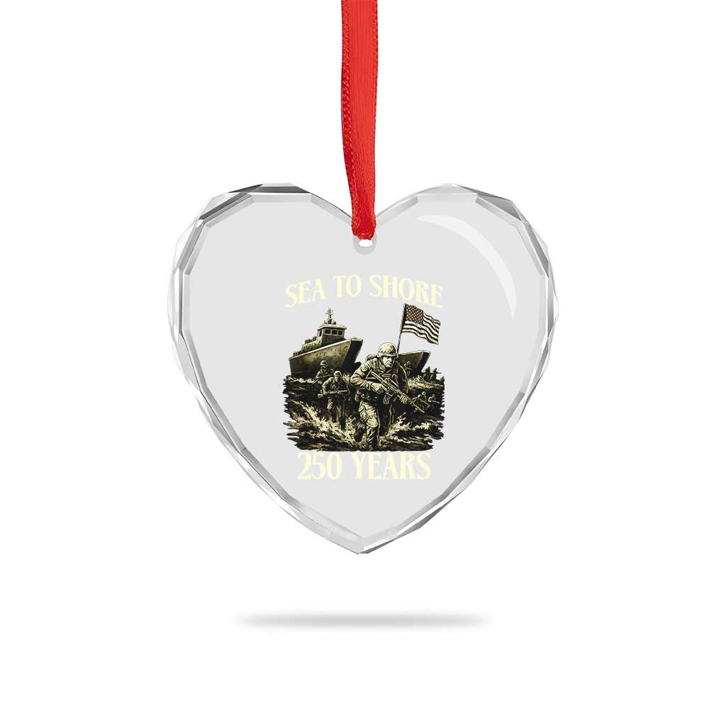 Military Navy 250th Anniversary Heart Crystal Glass Ornament Sea To Shore 250 Years - Wonder Print Shop
