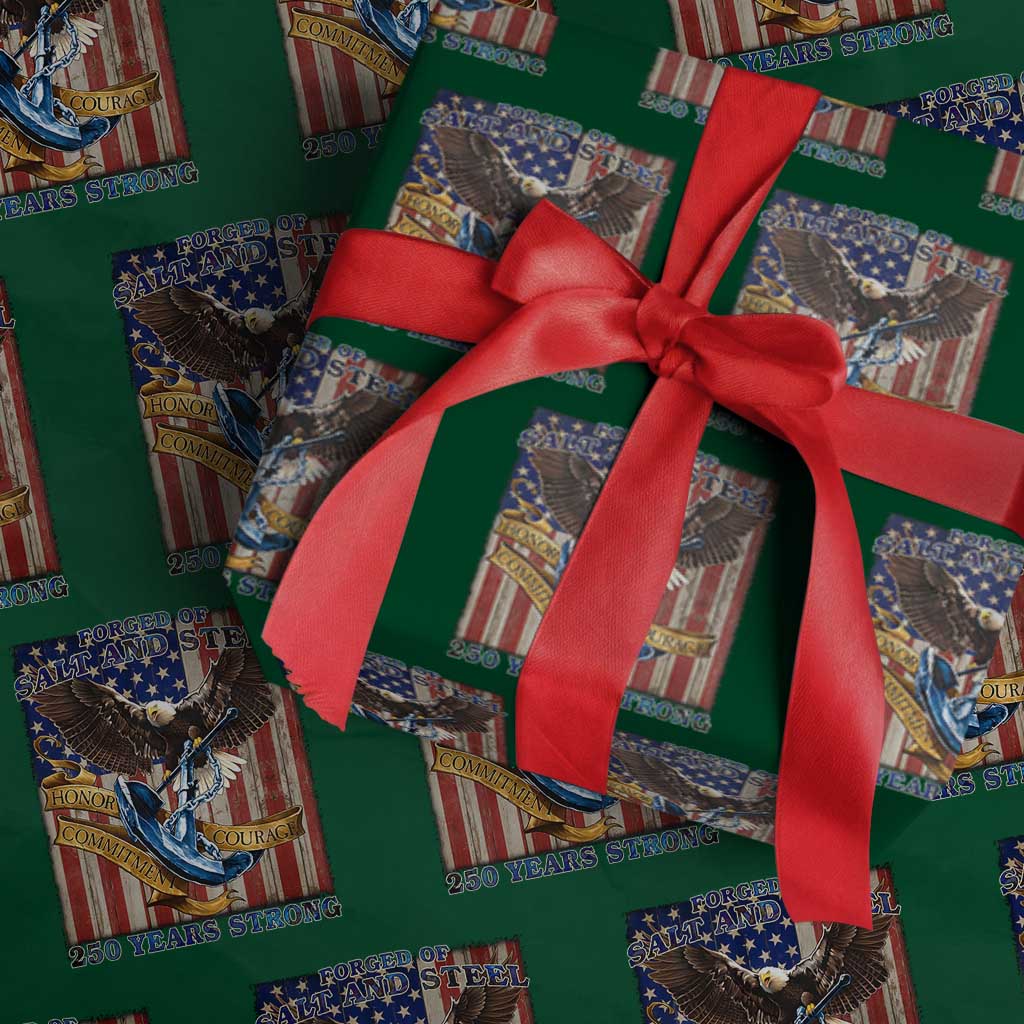 Military Navy 250th Anniversary Wrapping Paper Roll Forged of Salt and Steel Patriotic Eagle Anchor American Flag - Wonder Print Shop