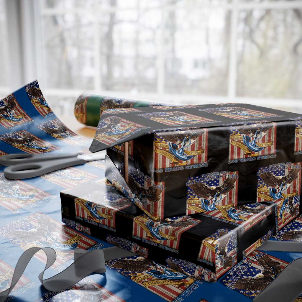 Military Navy 250th Anniversary Wrapping Paper Roll Forged of Salt and Steel Patriotic Eagle Anchor American Flag - Wonder Print Shop