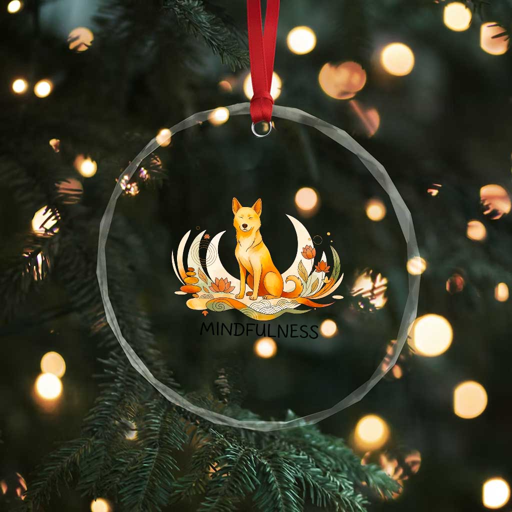 Mindful Aloka the Dog Mindfulness Crystal Glass Ornament Zen Lotus Spiritual Calm