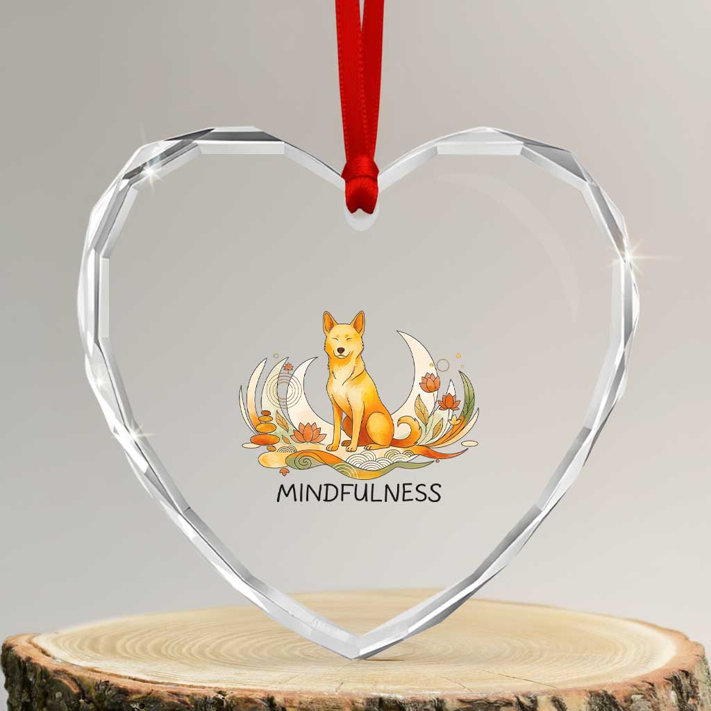 Mindful Aloka the Dog Mindfulness Heart Crystal Glass Ornament Zen Lotus Spiritual Calm