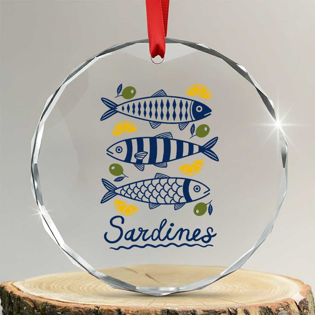 Minimal Sardines Fishermen Aesthetic Retro Crystal Glass Ornament