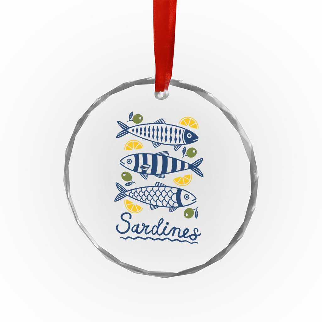 Minimal Sardines Fishermen Aesthetic Retro Crystal Glass Ornament