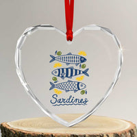 Minimal Sardines Fishermen Aesthetic Retro Heart Crystal Glass Ornament