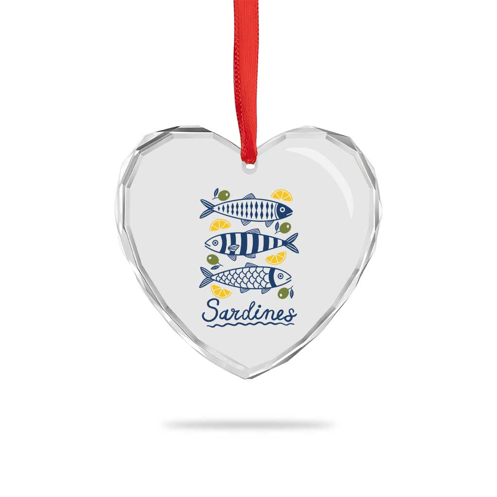 Minimal Sardines Fishermen Aesthetic Retro Heart Crystal Glass Ornament