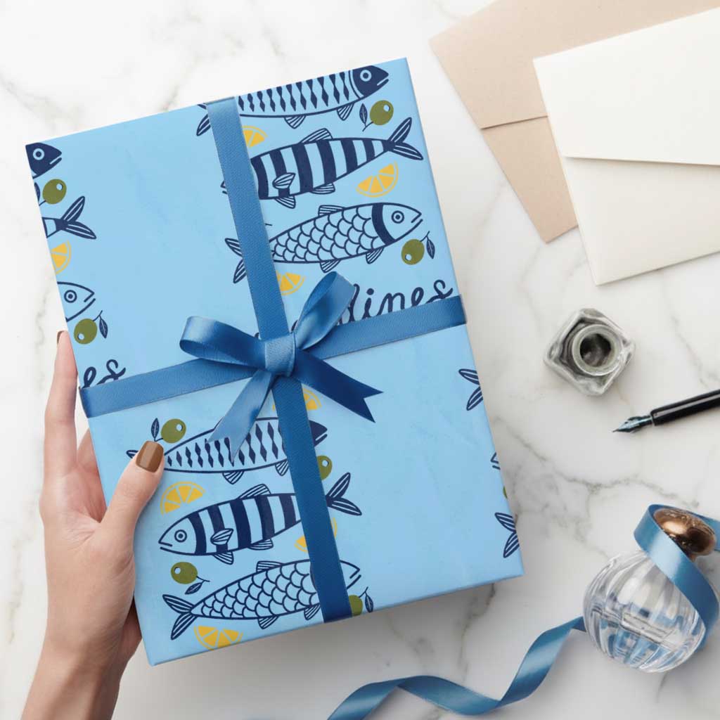 Minimal Sardines Fishermen Aesthetic Retro Wrapping Paper Roll
