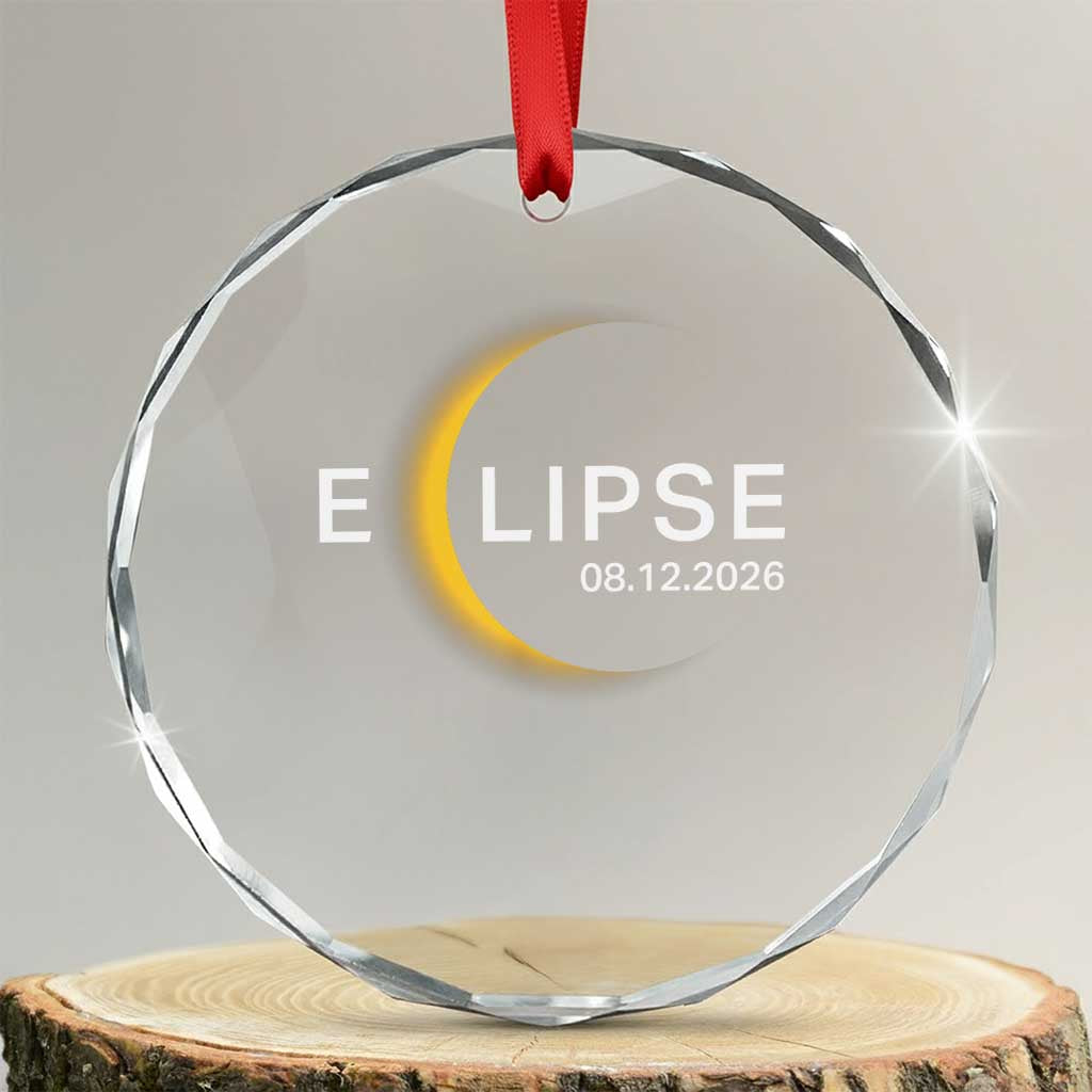 Minimalist 2026 Total Solar Eclipse Crystal Glass Ornament August 12 Totality Astronomy Souvenir