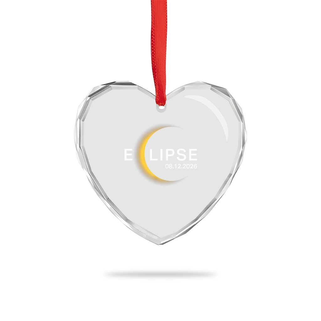 Minimalist 2026 Total Solar Eclipse Heart Crystal Glass Ornament August 12 Totality Astronomy Souvenir