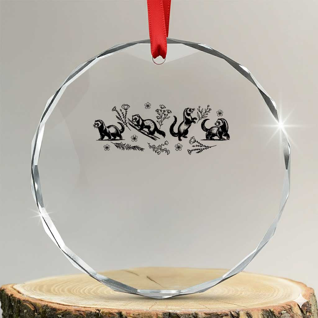 Minimalist Ferret Floral Graphic Crystal Glass Ornament Exotic Pet Owner Gift