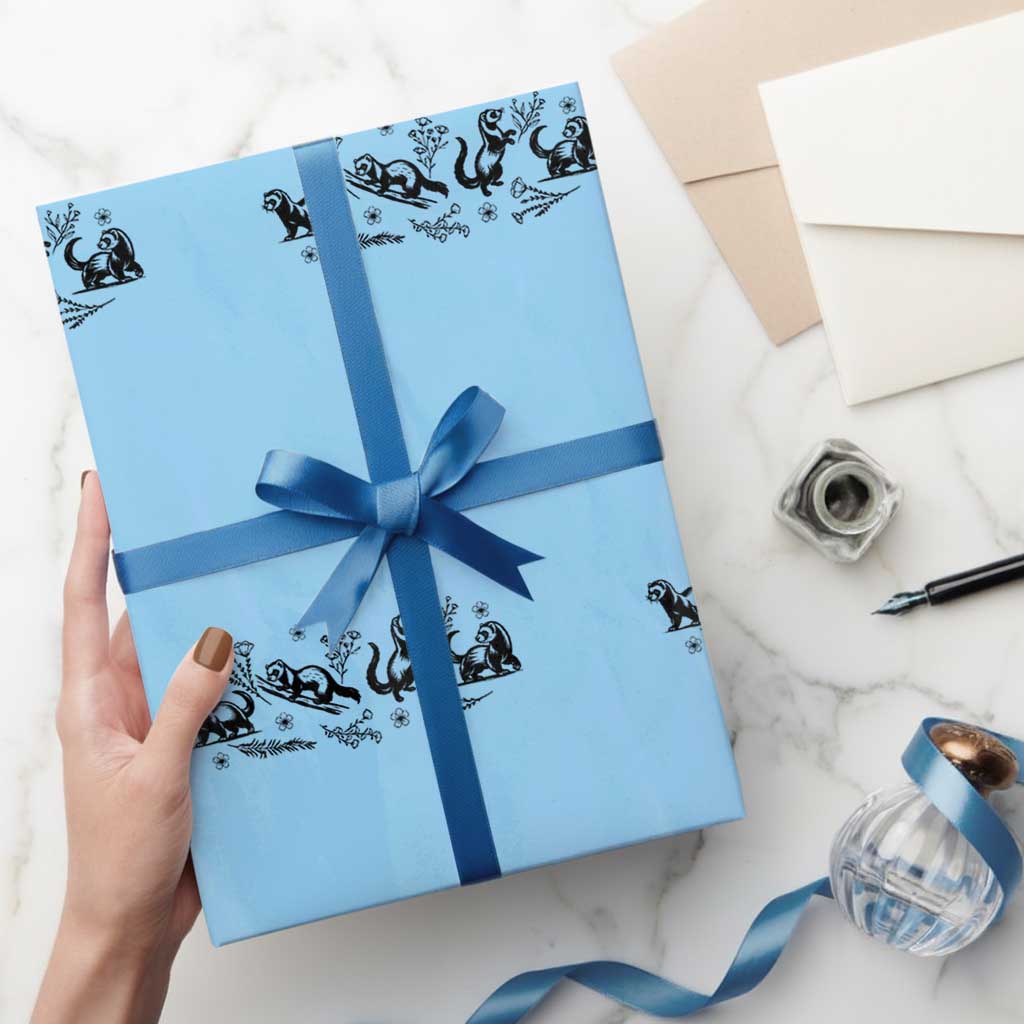 Minimalist Ferret Floral Graphic Wrapping Paper Roll Exotic Pet Owner Gift