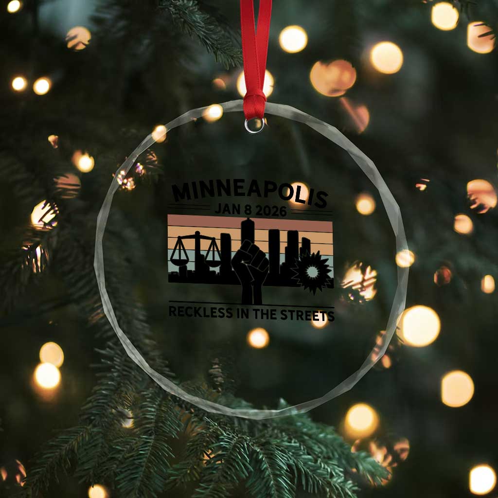 Minneapolis January 8 2026 Justice Movement Crystal Glass Ornament Reckless in the Streets Protest - Wonder Print Shop