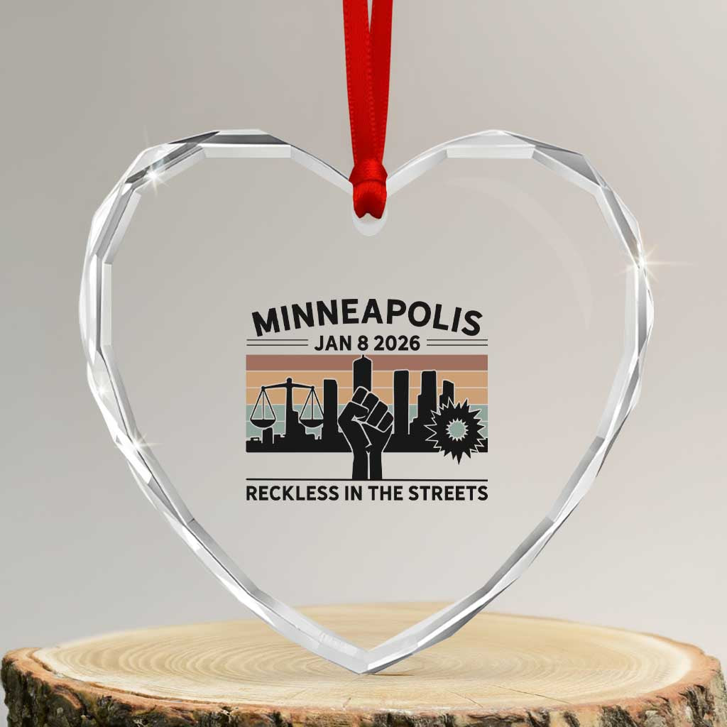 Minneapolis January 8 2026 Justice Movement Heart Crystal Glass Ornament Reckless in the Streets Protest - Wonder Print Shop