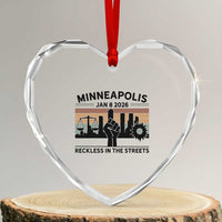 Minneapolis January 8 2026 Justice Movement Heart Crystal Glass Ornament Reckless in the Streets Protest - Wonder Print Shop