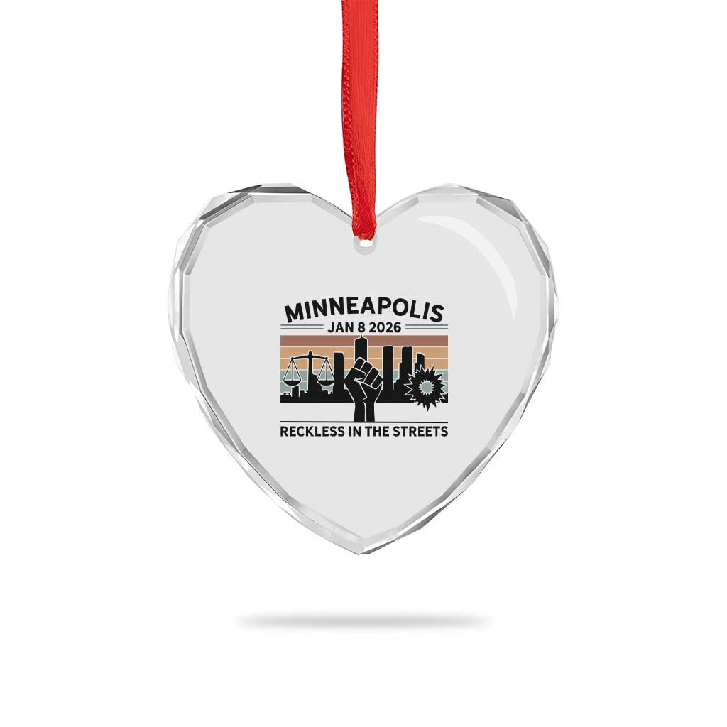 Minneapolis January 8 2026 Justice Movement Heart Crystal Glass Ornament Reckless in the Streets Protest - Wonder Print Shop
