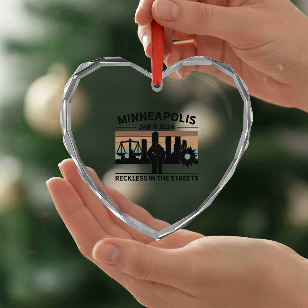 Minneapolis January 8 2026 Justice Movement Heart Crystal Glass Ornament Reckless in the Streets Protest - Wonder Print Shop