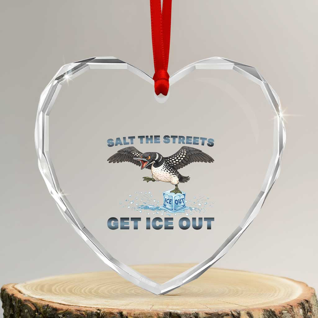 Minnesota Loon Salt The Streets Get Ice Out Heart Crystal Glass Ornament