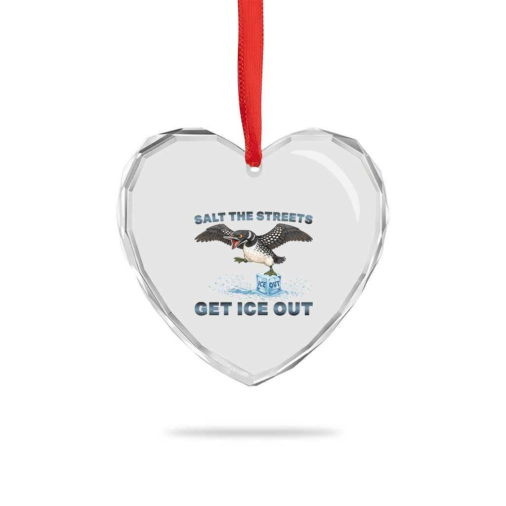 Minnesota Loon Salt The Streets Get Ice Out Heart Crystal Glass Ornament