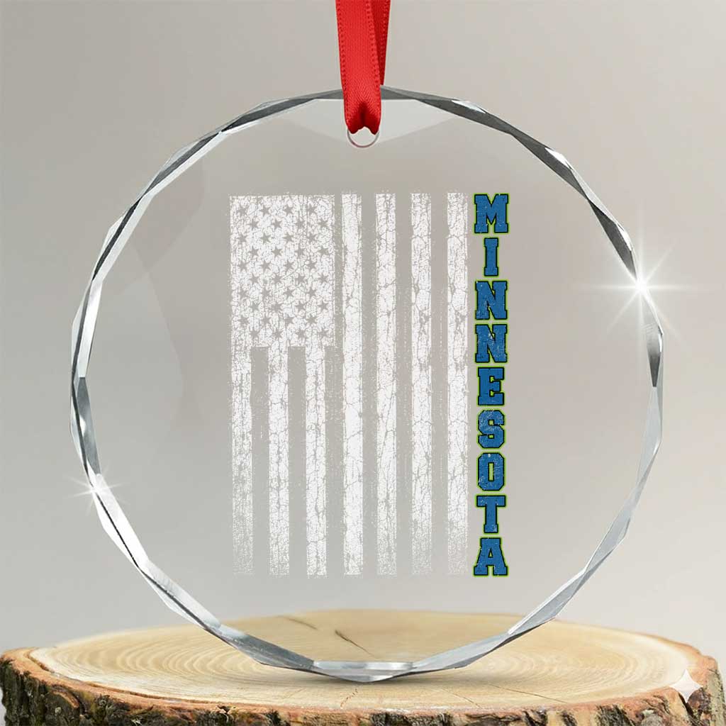 Minnesota MN State Pride Vintage American Flag Crystal Glass Ornament