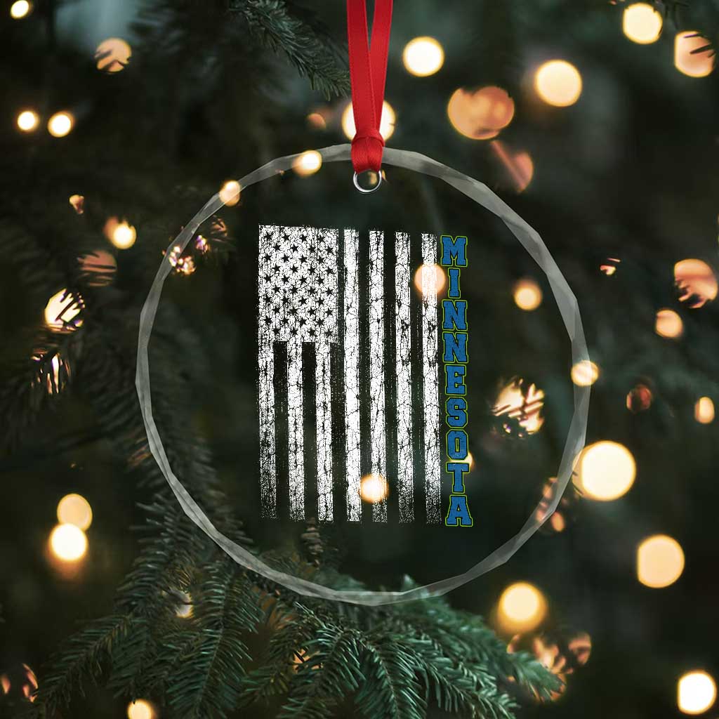 Minnesota MN State Pride Vintage American Flag Crystal Glass Ornament