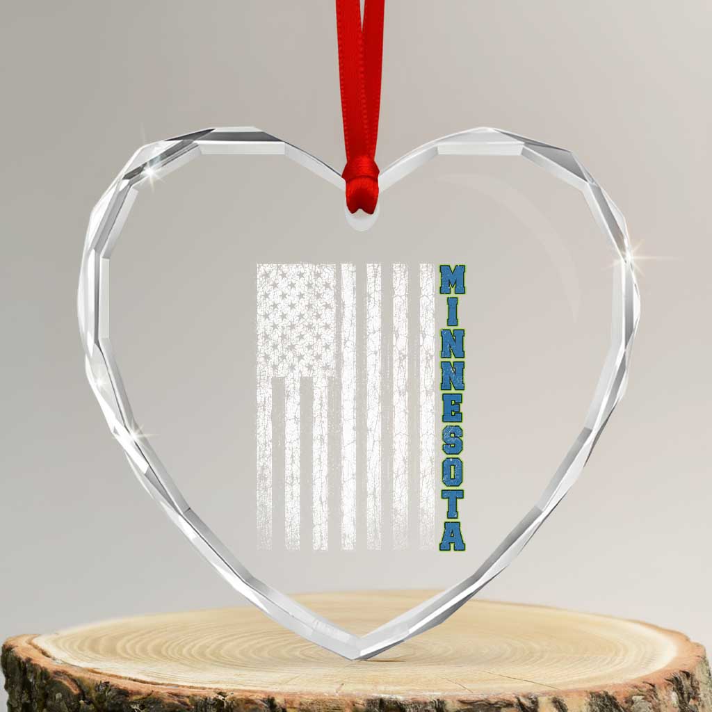 Minnesota MN State Pride Vintage American Flag Heart Crystal Glass Ornament