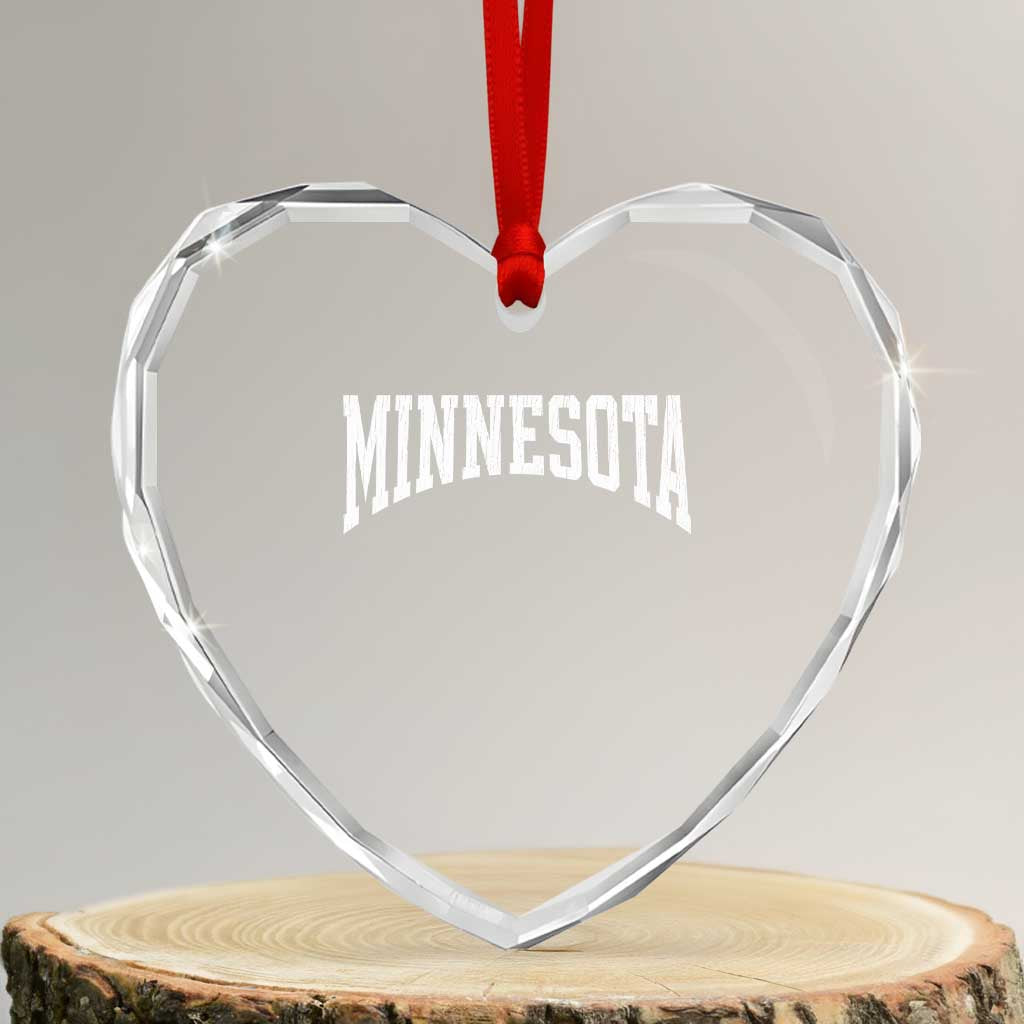 Minnesota MN State Throwback Design Vintage Heart Crystal Glass Ornament