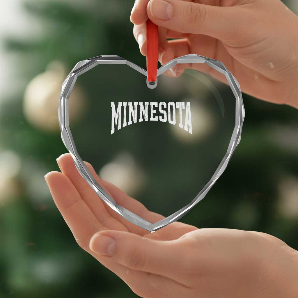 Minnesota MN State Throwback Design Vintage Heart Crystal Glass Ornament