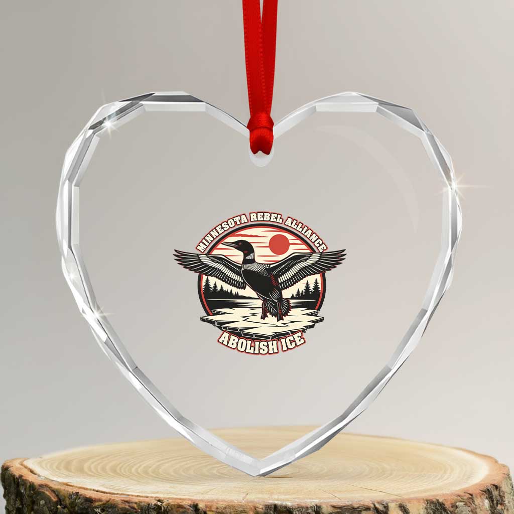 Minnesota Rebel Alliance Loon Heart Crystal Glass Ornament Abolish Ice Protest