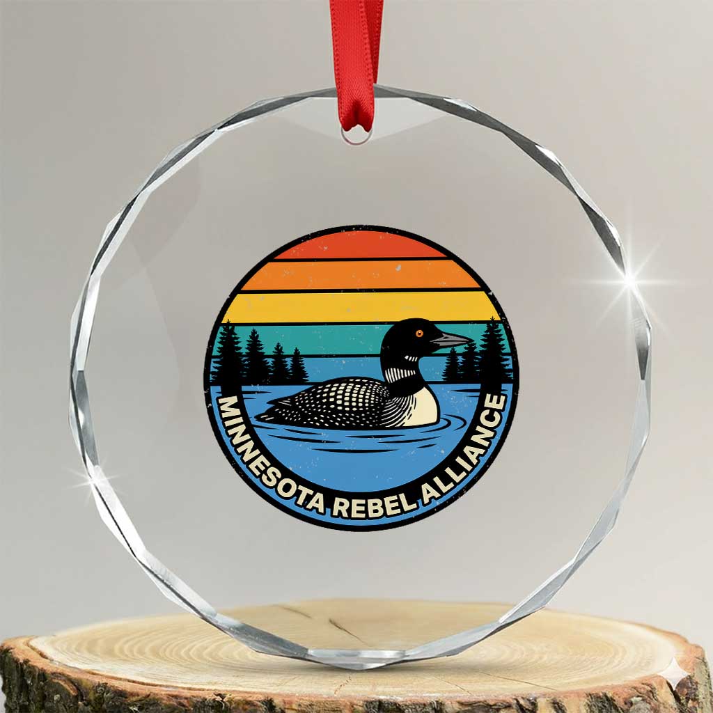 Minnesota Rebel Alliance Vintage Retro Sunset Loon Crystal Glass Ornament