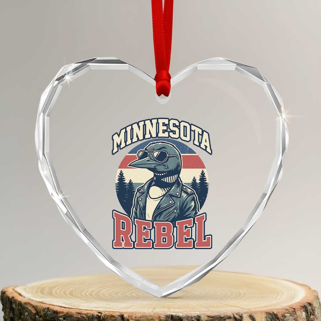 Minnesota Rebel Grumpy Loon Heart Crystal Glass Ornament Retro Vintage Politcal Resistance