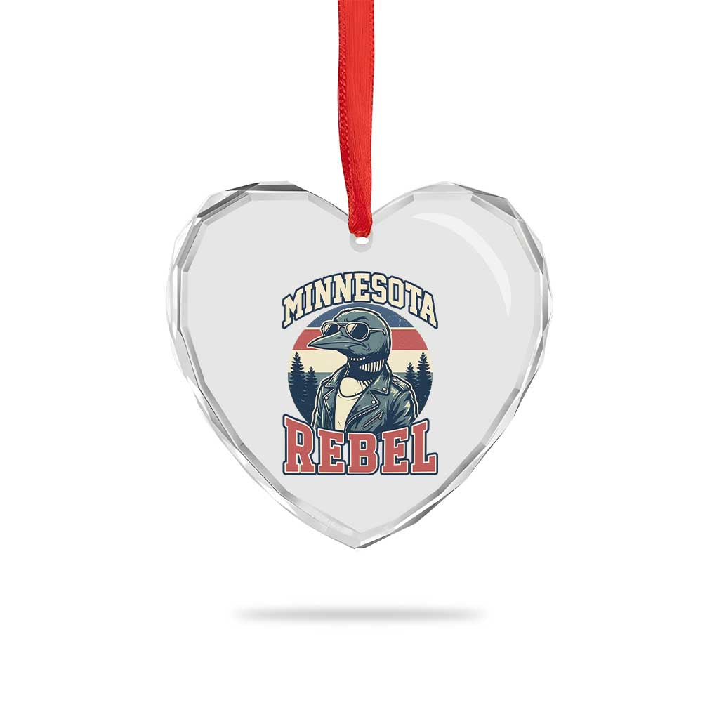 Minnesota Rebel Grumpy Loon Heart Crystal Glass Ornament Retro Vintage Politcal Resistance