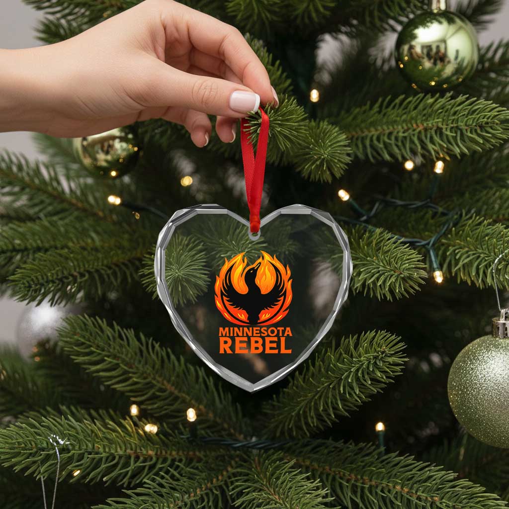 Minnesota Rebel Loon Heart Crystal Glass Ornament Rising From Fire Political Resistance