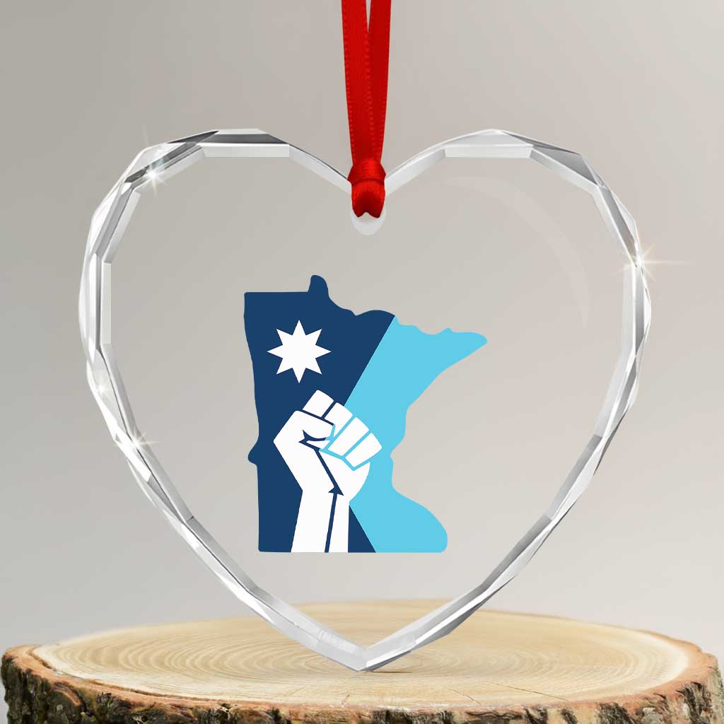 Minnesota Strong Fist Power Graphic Heart Crystal Glass Ornament Social Justice Solidarity