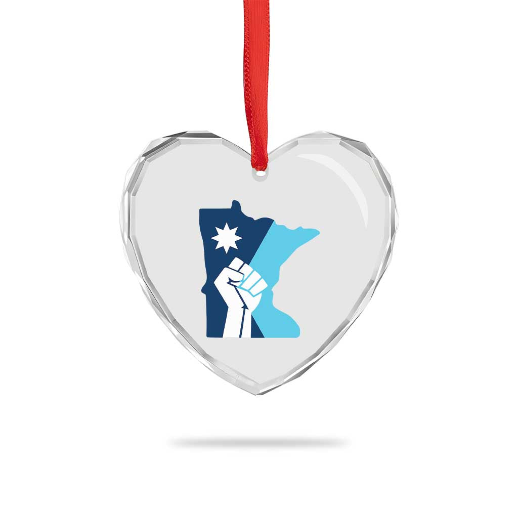 Minnesota Strong Fist Power Graphic Heart Crystal Glass Ornament Social Justice Solidarity