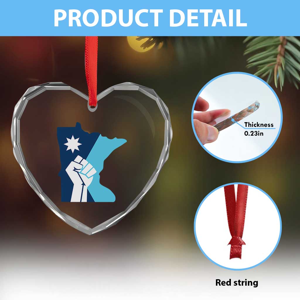 Minnesota Strong Fist Power Graphic Heart Crystal Glass Ornament Social Justice Solidarity