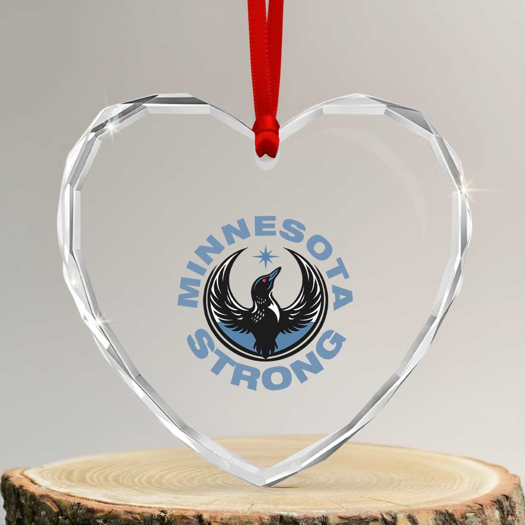 Minnesota Strong Heart Crystal Glass Ornament MN State Bird Loon Resistance Political Protest