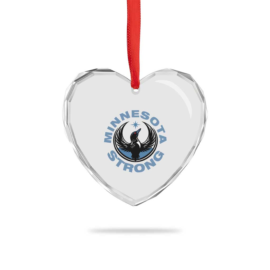 Minnesota Strong Heart Crystal Glass Ornament MN State Bird Loon Resistance Political Protest